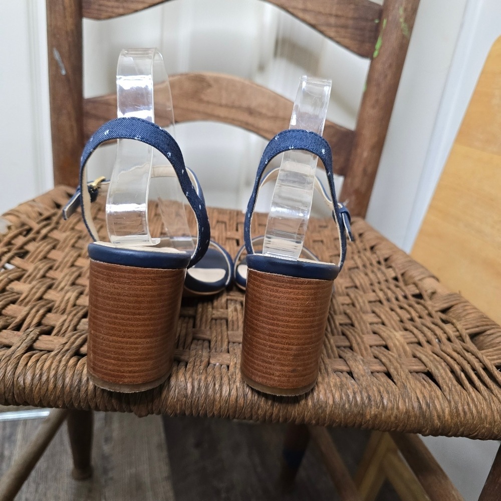 denim blue white dot 3" stacked heel Cole Haan womens Sandals 9 - Picture 6 of 9
